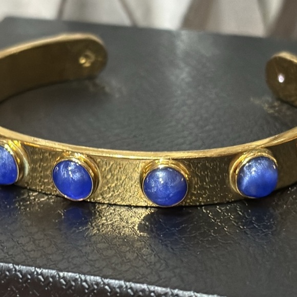 Kate Spade New York Gold-Tone Bezel Blue Stone Cuff Bracelet EUC - Picture 3 of 11